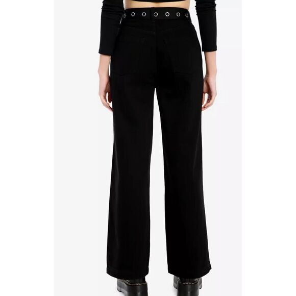 Hot Topic Black Skull Icons Belted Wide-Leg Jeans Size 3/28 Nwt - Picture 7 of 7